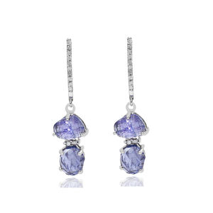 Prix de gros boucles d'oreilles authentiques en argent sterling 925 quartz bleu trois pierres précieuses CZ fabrication de boucles d'oreilles exportateur - Product Image 2