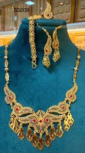 Elegant Gold-Plated Floral Pendant Choker <b>Necklace</b> <b>Set</b> with Matching <b>Earrings</b> for Bridal & Festive Occasions-Model 23143 - Product Image 4