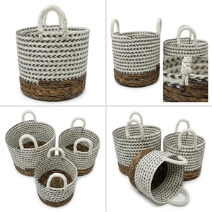 Natural Banana Bark Recycled <b>Plastic</b> Storage <b>Basket</b> Set Black White Arrow Natural Bottom Arch Handle Pot Setup Decor Pure Art - Product Image 3