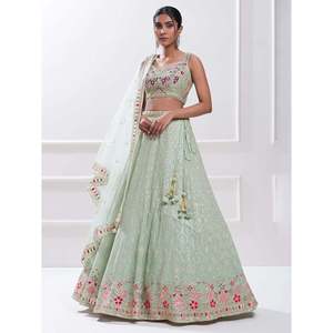 Elegant Pista Green Sequin Georgette Reception Wear Lehenga Choli for Wedding Apparel - Product Image 3