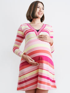 Mini robe de maternité décontractée rose à col en V grande taille vêtements d'hiver amples pour femmes enceintes respirants en modal pour femmes allaitantes - Product Image 2