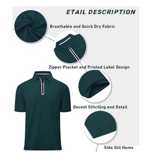 Men's Dark Green Short Sleeve Breathable Plus Size Jersey for <b>Shirt</b> Knitted Solid Color Casual Zipper <b>Collar</b> - Product Image 6