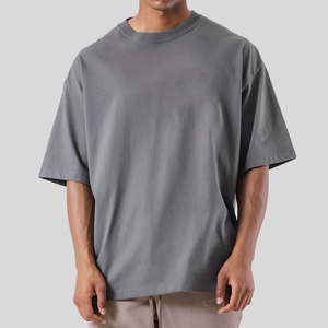 Vente en gros T-shirts courts surdimensionnés pour hommes de qualité supérieure 100% coton biologique séchage rapide imprimé léger col en O uni - Product Image 2