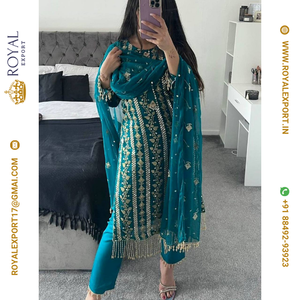 Georgette กางเกงขายาวด้านบนยาวแฟนซีใหม่พร้อมด้วย duppta ทันสมัยและลำดับการทำงาน - Product Image 3