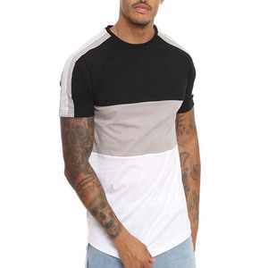 Camisetas personalizadas OEM para ropa de hombre High Street Style Block Color Cotton Transpirable Summer Street Wear Slim Fit Men T Shirt - Product Image 3