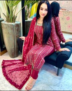 Ensemble de pantalons pour femmes élégantes du fournisseur en gros avec broderie de paillettes en georgette lourde Dupatta 5mm pour la fête de mariage - Product Image 3