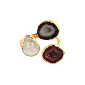 แหวนอัญมณีธรรมชาติแบบสองชั้นของขวัญแหวนอัญมณีดรูซี่ชุบทองสีเหลือง - Product Image 1