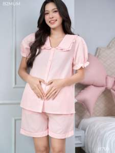 ชุดกางเกงขาสั้นลายสก๊อตวัสดุสุดเท่สำหรับหญิงตั้งครรภ์ผ้าลินิน B795กางเกงผ้ายืดสำหรับคุณแม่ - Product Image 4