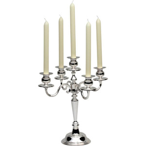 Les mieux notés métal aluminium argent fini 5 bras candélabre bougeoir taille personnalisée pour les décors de pièce maîtresse de table de mariage - Product Image 1