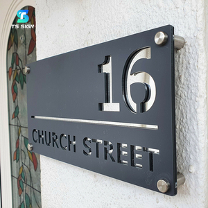 <span class=keywords><strong>Plaque</strong></span> de numéro de maison flottante en acrylique 3D découpée au laser avec texte miroir pour extérieur - Product Image 1