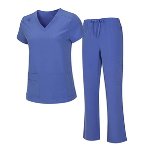 Alta calidad de manga corta Unisex cuello en V médico uniforme mejor Hospital Scrubs cuatro vías estiramiento Spandex Scrub uniformes conjuntos - Product Image 5