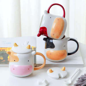 Taza de Cerámica Moderna con Diseño de Vaca 3D, Apta para Lavavajillas y Microondas, con Tapa y Cuchara, para Regalos Empresariales o Uso Personal - Product Image 3