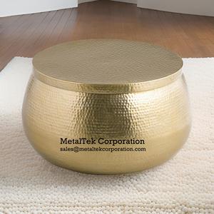 Mesa de centro de almacenamiento de Metal de diseño moderno martillado de oro redondo hecho a mano mesas de centro superior de elevación redonda decoración del hogar para sala de estar - Product Image 2