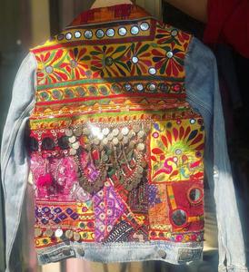 Chaqueta Banjara de mezclilla para mujer, chaqueta con parche Vintage, trabajo - Product Image 2