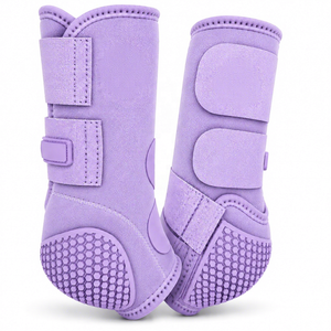 Bottes de protection pour chevaux violettes avec sangles Velcro et semelle antidérapante Hex Grip - Product Image 1