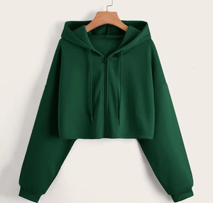 Sudaderas con Capucha Cortas Casuales de Felpa Francesa 100% Algodón Grueso de 500 Gsm con Cierre, Tendencia de Alta Calidad al por Mayor Personalizadas para Mujer - Product Image 1