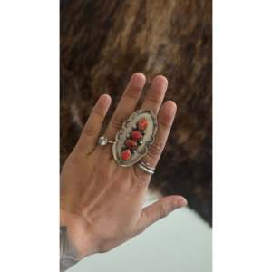 Navajo 18K Gold Plated Red Spiny Oyster Sterling Silver <b>Adjustable</b> <b>Ring</b> Fashionable Hip-Hop Style Bezel Made Stainless Steel - Product Image 1