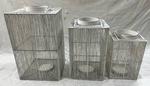 Linternas de Metal de forma cuadrada hechas a mano, 3 tamaños, diseño de tejido recto, revestimiento en polvo, decoración del hogar, vela de Metal, Navidad - Product Image 4