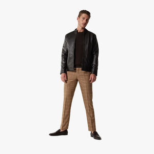Chaqueta de cuero ajustada Bomber marrón para hombre Chaqueta de cuero para hombre en color marrón intenso - Product Image 3