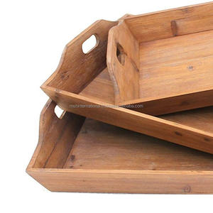 Plateau de service rectangulaire en bois avec poignées découpées plateaux de service alimentaire pour Dessert café - Product Image 5