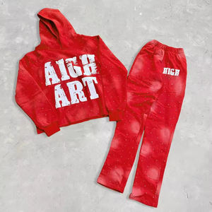 Heavyweight Streetwear Distressed <b>Zip</b> <b>up</b> <b>Hoodie</b> and Sweatpants 2 Pieces Set for Men Custom Acid Washed Vintage Tracksuit Sets - Product Image 1