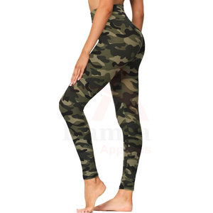 High Waist Camo Yoga Leggings Green <b>Color</b> Polyester Stretch Fabric 180 GSM Breathable Soft Comfortable Activewear Pants - Product Image 3
