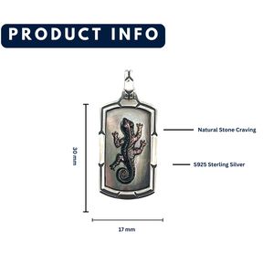 Colgante Unisex de Plata de Ley 925 con Diseño de Lagarto y Madreperla Negra, Charm Redondo Fino, Estilo Casual/Deportivo |   OEM - Product Image 2