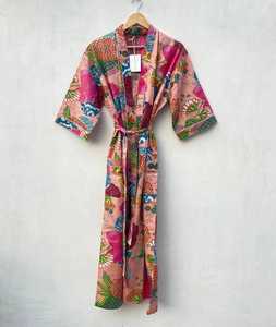 Boho Kimono Robe Organic Turkish Cotton Evil Eye Design Fruit Print - Product Image 2