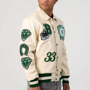 Chaqueta Varsity de Béisbol Vintage con Mangas de Cuero y Parche de Chenilla Bordado Personalizado OEM para Hombre, Chaqueta de Invierno - Product Image 5
