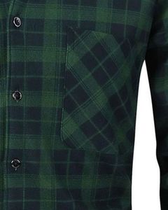 Camisa de Franela a Cuadros Negra y Verde Oscuro Personalizada para Hombre, Manga Larga, con Botones, Bolsillo en el Pecho, Cálida y Suave, OEM Personalizado - Product Image 5