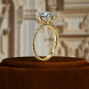 Bague en émeraude de 1 carat cultivée en laboratoire, bague de fiançailles en or jaune 14 carats, bague halo caché en or blanc, bague en diamant taille émeraude, bague pour cadeau - Product Image 6