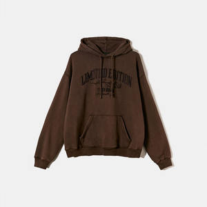 Sudadera con capucha de algodón de gran tamaño para mujer Sudadera con capucha bordada desgastada con lavado ácido vintage - Product Image 4