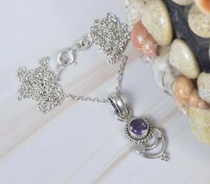 Colgante de cadena de piedras preciosas de Plata de Ley 925 con amatista púrpura cortada con cadena, joyería hecha a mano, regalo de piedra Natural para cumpleaños - Product Image 4