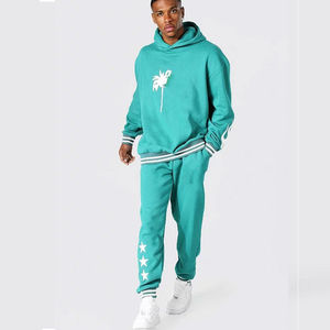 Casual TracksuitPuff estampado Flexible logotipo personalizado Flare chándal 100 algodón crudo dobladillo acampanado pantalones de chándal C - Product Image 4