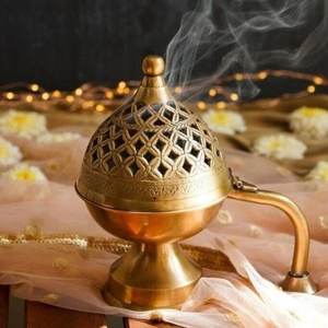 Quemador de incienso de latón dorado de diseño estándar, quemador de incienso de carbón, Quemador de aceite aromático, calentador de velas con fragancia para el hogar - Product Image 6