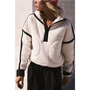 High Quality Blue <b>White</b> Heavyweight Half <b>Zip</b> <b>up</b> <b>Women</b> Pullover Fleece Cotton Over Size High Neck Sherpa <b>Women</b> <b>Hoodie</b> - Product Image 4
