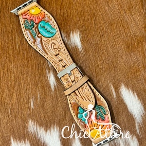 ของขวัญที่สมบูรณ์แบบสำหรับทุกโอกาสสายนาฬิกาแอปเปิ้ลหนังแท้ทำมือลายดอกไม้สุดหรูแบบใหม่สำหรับทุกโอกาส - Product Image 1