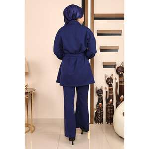 Ensemble décontracté Indigo MSW19129-2, longueur midi, avec boutons et ceinture décorative, disponible en tailles XS S M L XL 2XL 3XL, tissu pour filles - Product Image 5