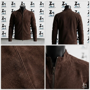 Premium Quality Brown <b>Suede</b> Sheepskin Leather <b>Jacket</b> Classic Slim Fit Casual Stand Collar Motorcycle Biker <b>Suede</b> Leather <b>Jacket</b> - Product Image 4