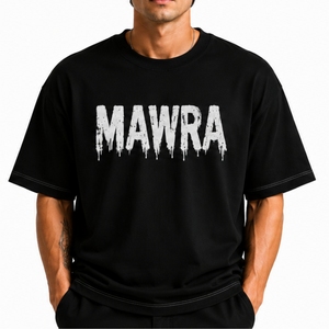 เสื้อยืดโอเวอร์ไซส์สีดำสำหรับผู้ชาย แบรนด์ Mawra แขนสั้น ผ้าฝ้ายเจอร์ซีย์ 100% พิมพ์ลายหยดน้ำด้านหน้า ดีไซน์สตรีทแวร์ คอกลม แห้งเร็ว - Product Image 1