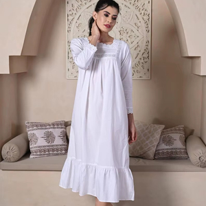 Robe longue décontractée pour femme 100 % coton, écologique, lavable, col en V, douce, respirante, unie, anti-plis, taille ample, manches cloche - Product Image 1