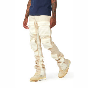 Pantalon de survêtement en polaire évasé taille haute décontracté pour hommes avec poches droites coupe ample jambe large cordon de serrage élastique tissage non tissé - Product Image 1