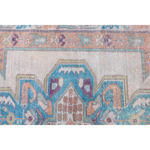 Alfombra Turca, Alfombra Vintage de 2x7.6 pies, Alfombra Ikat Azul y Naranja - Product Image 5