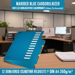 Marbled Blue Cardboard Desk Organizer with 12 Multicolored Compartments Filing <b>Folder</b> for DIN <b>A4</b> 350g/m - Product Image 3
