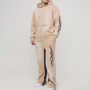 Ropa de calle, chándal lavado con ácido, sudaderas con cremallera, conjunto de chándal, pantalones de chándal acampanados Vintage y conjunto de Sudadera con capucha para hombres con OEM - Product Image 1