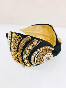 One Size Beaded Headband for <b>Women</b> Hand Embroidered Embellished Hair Accessory <b>Top</b> Knot Style - Product Image 5