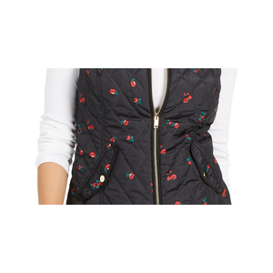 Chaleco Acolchado con Estampado Floral para Mujer, Marca Charter Club, con Bordado, Corto, para Primavera/Invierno, Talla Mediana, Color Negro, con Peluche - Product Image 3