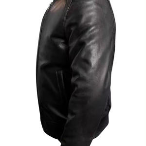 Veste personnalisée en cuir véritable pour homme Veste respirante en cuir véritable pour homme avec col mandarin - Product Image 5