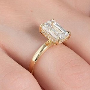 แหวนเพชร CZ สีขาวตัดมรกตขนาด11x9มม. แหวนหมั้นแบบโซลิแทร์สีทองสำหรับเจ้าสาวคลาสสิกเครื่องประดับสำหรับผู้หญิง - Product Image 2