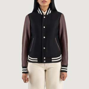 Vente chaude Personnalisé Marron Femmes Hybrid Varsity Veste Baseball Veste Pour Femmes Crop Laine Et Letterman Veste Pour Femmes - Product Image 1